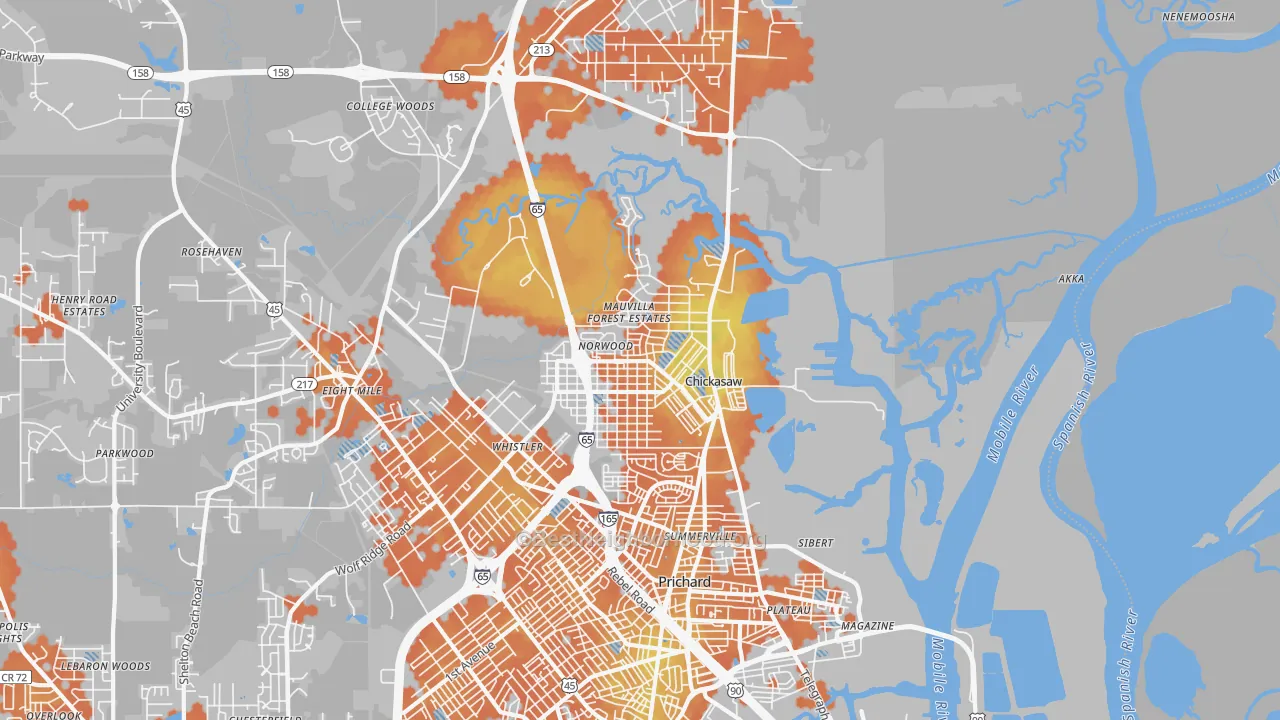 Bike Grade map of 36611, AL