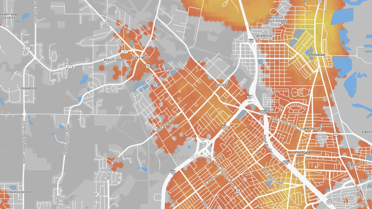Bike Grade map of 36612, AL