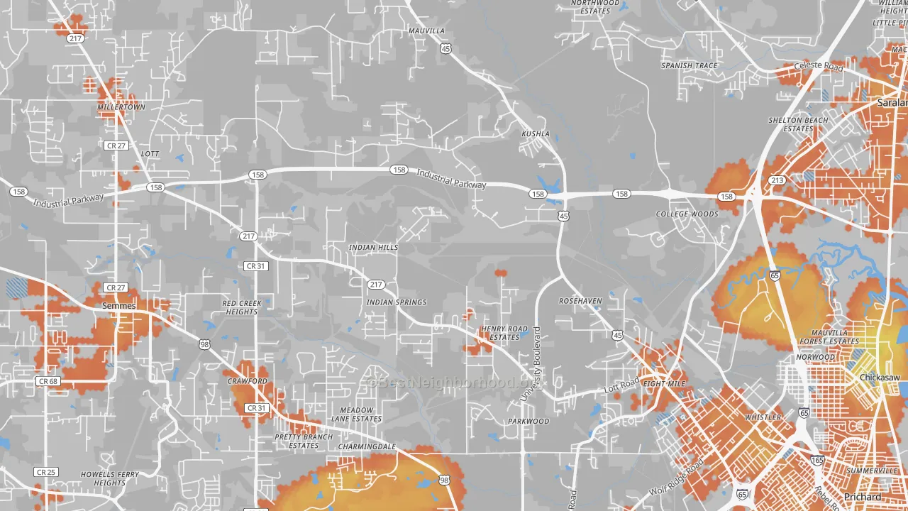 Bike Grade map of 36613, AL