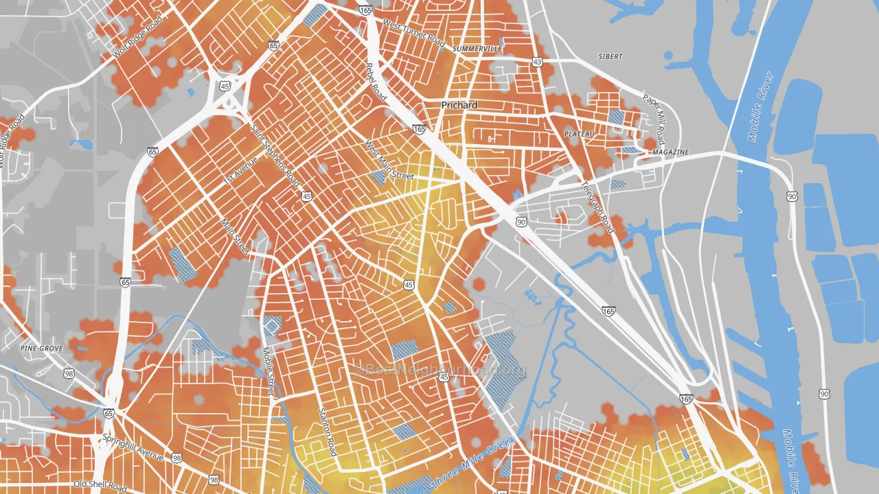 Bike Grade map of 36616, AL