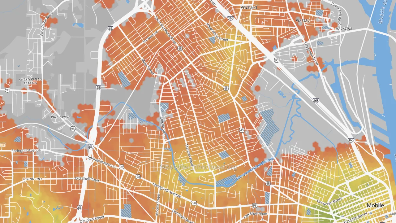 Bike Grade map of 36617, AL