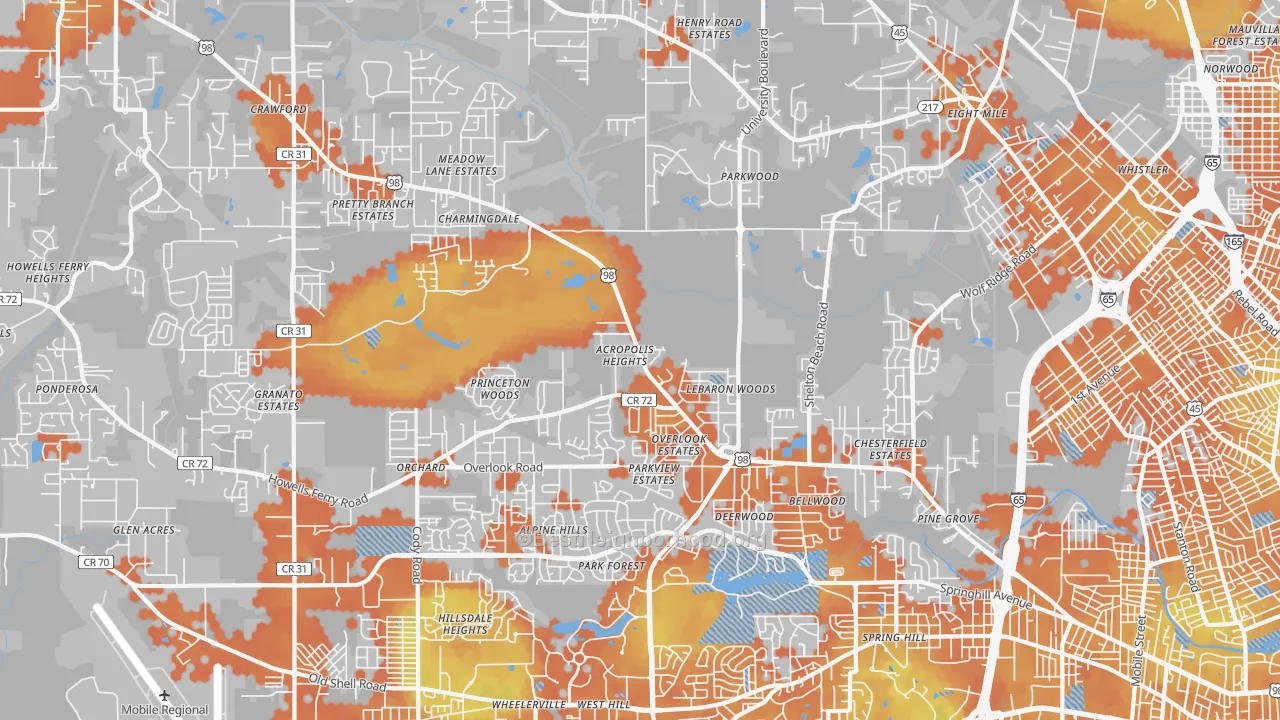 Bike Grade map of 36618, AL