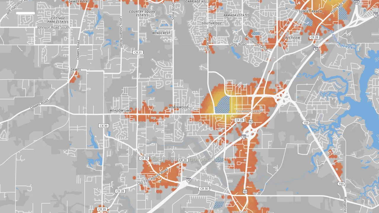 Bike Grade map of 36619, AL