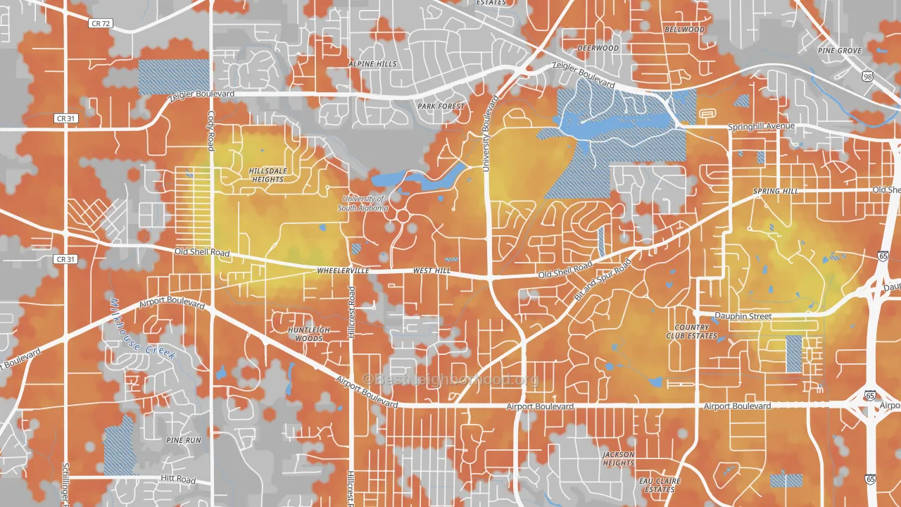 Bike Grade map of 36688, AL