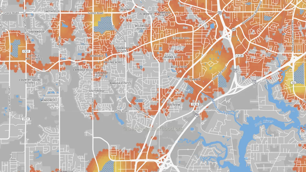 Bike Grade map of 36693, AL