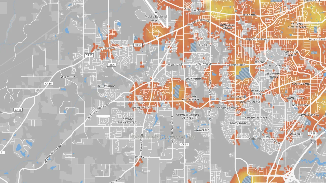 Bike Grade map of 36695, AL