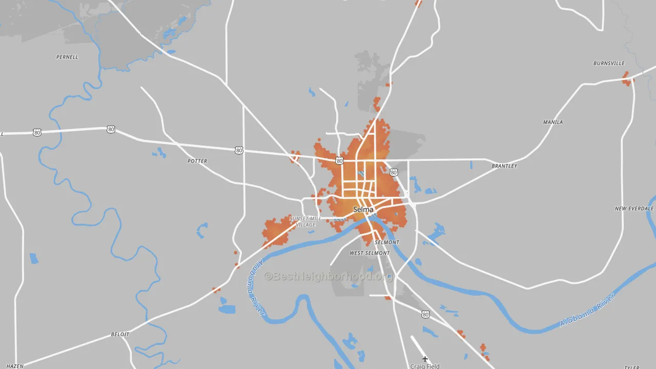 Bike Grade map of 36701, AL