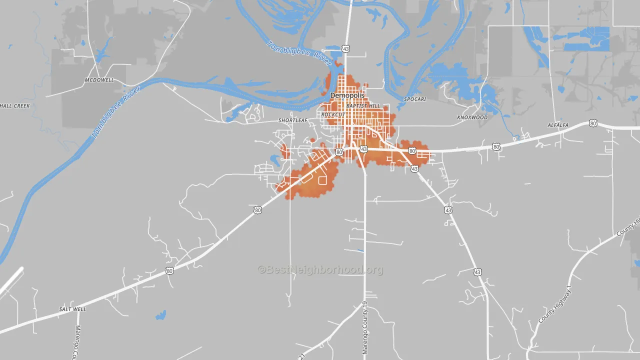 Bike Grade map of 36732, AL