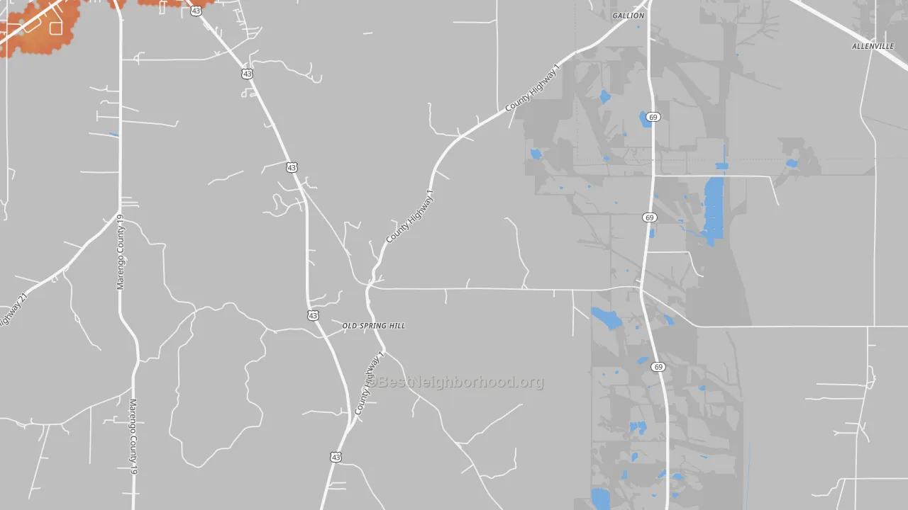 Bike Grade map of 36742, AL