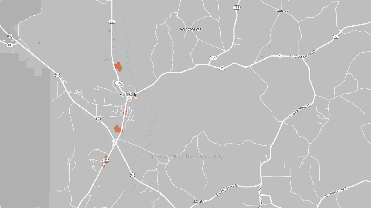Bike Grade map of 36750, AL