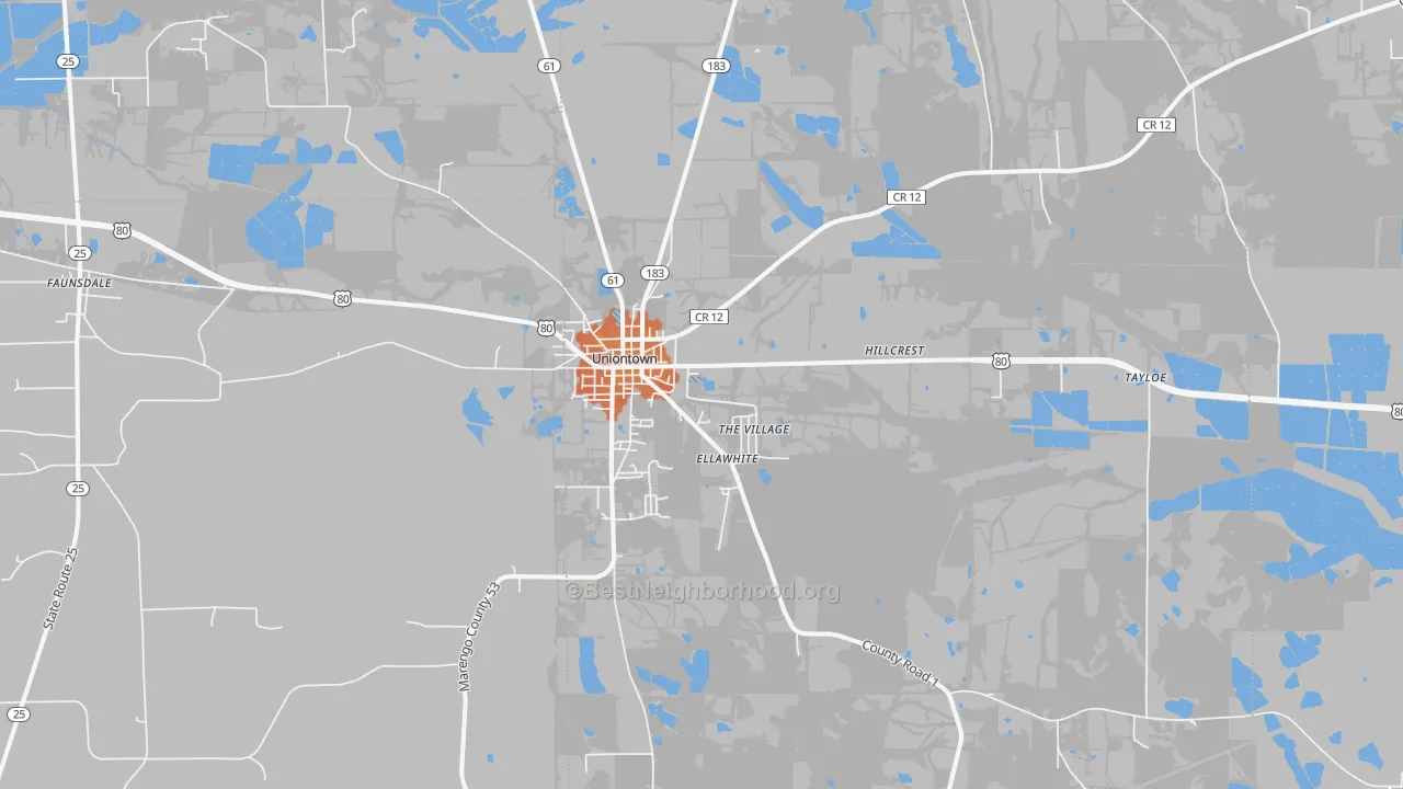 Bike Grade map of 36786, AL