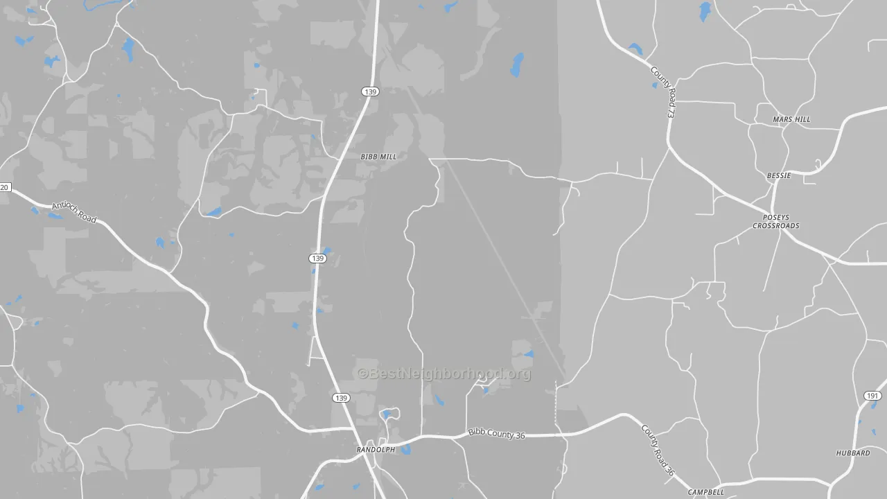 Bike Grade map of 36792, AL