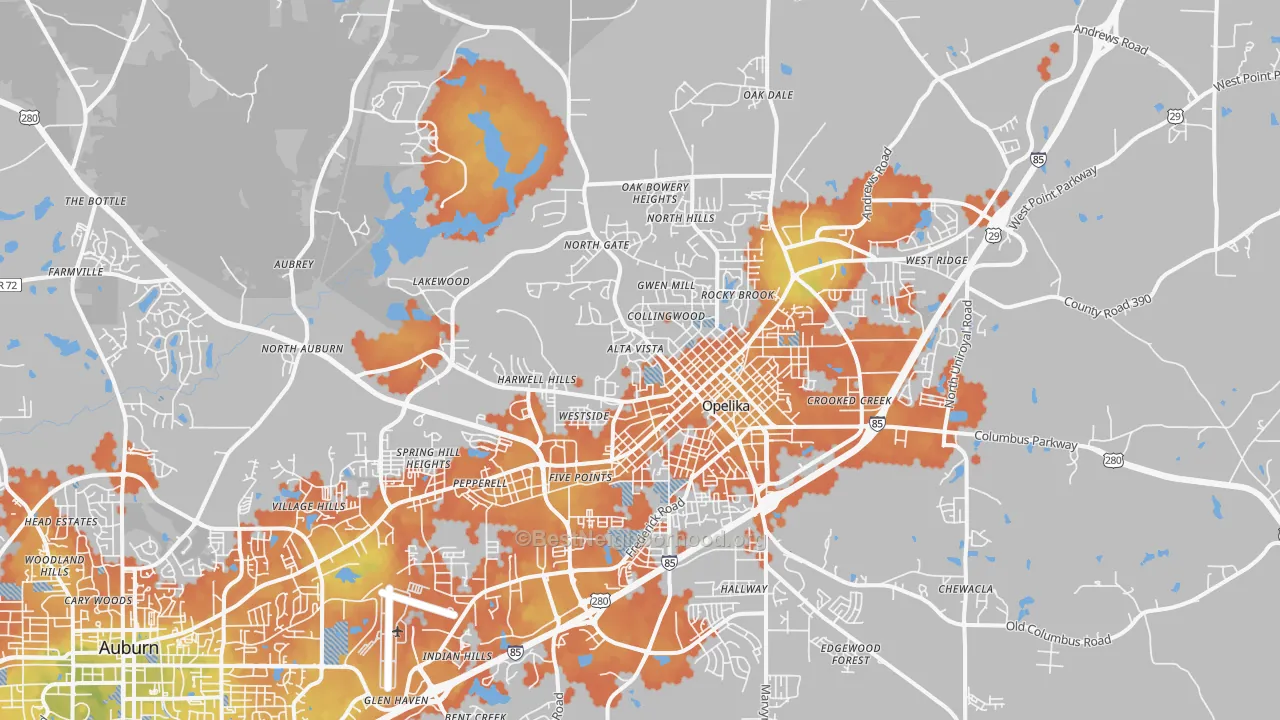 Bike Grade map of 36801, AL