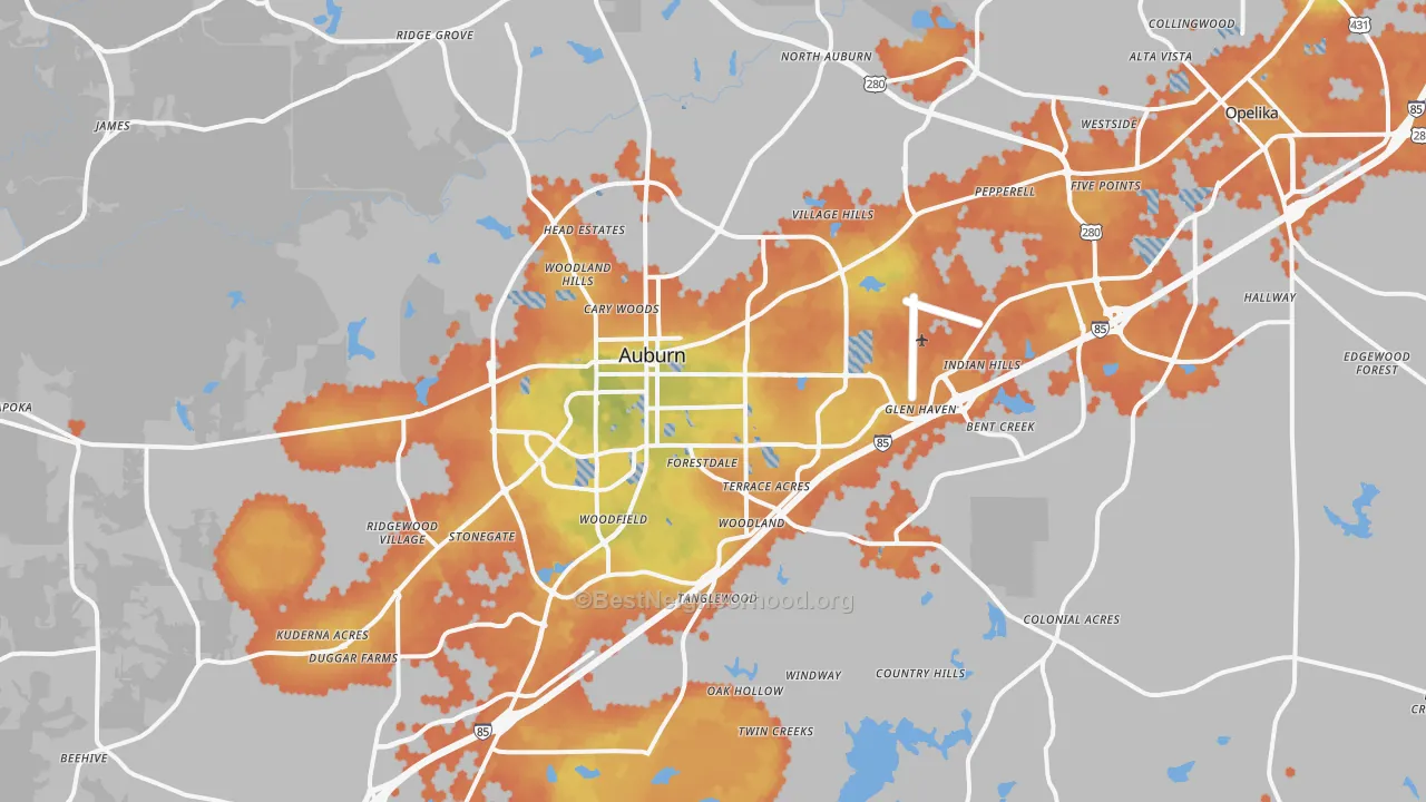 Bike Grade map of 36830, AL