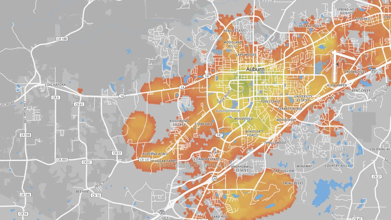 Bike Grade map of 36832, AL