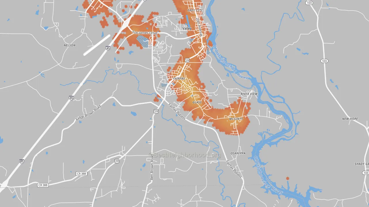 Bike Grade map of 36854, AL