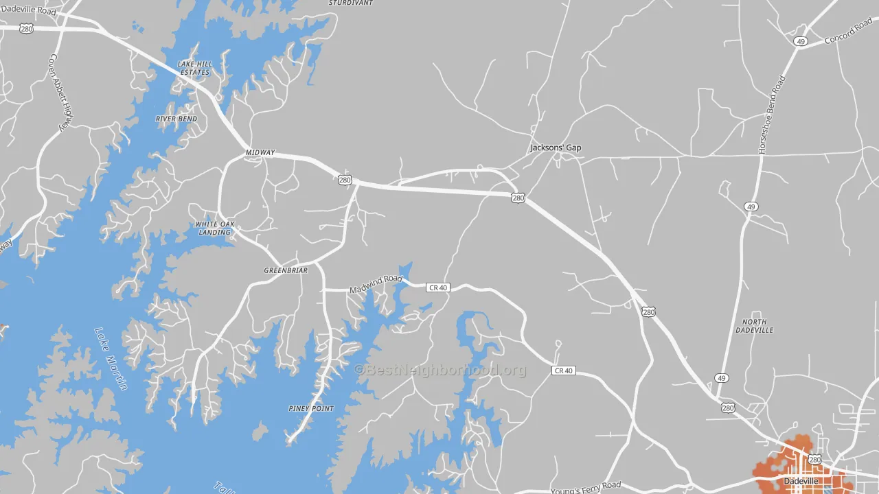 Bike Grade map of 36861, AL