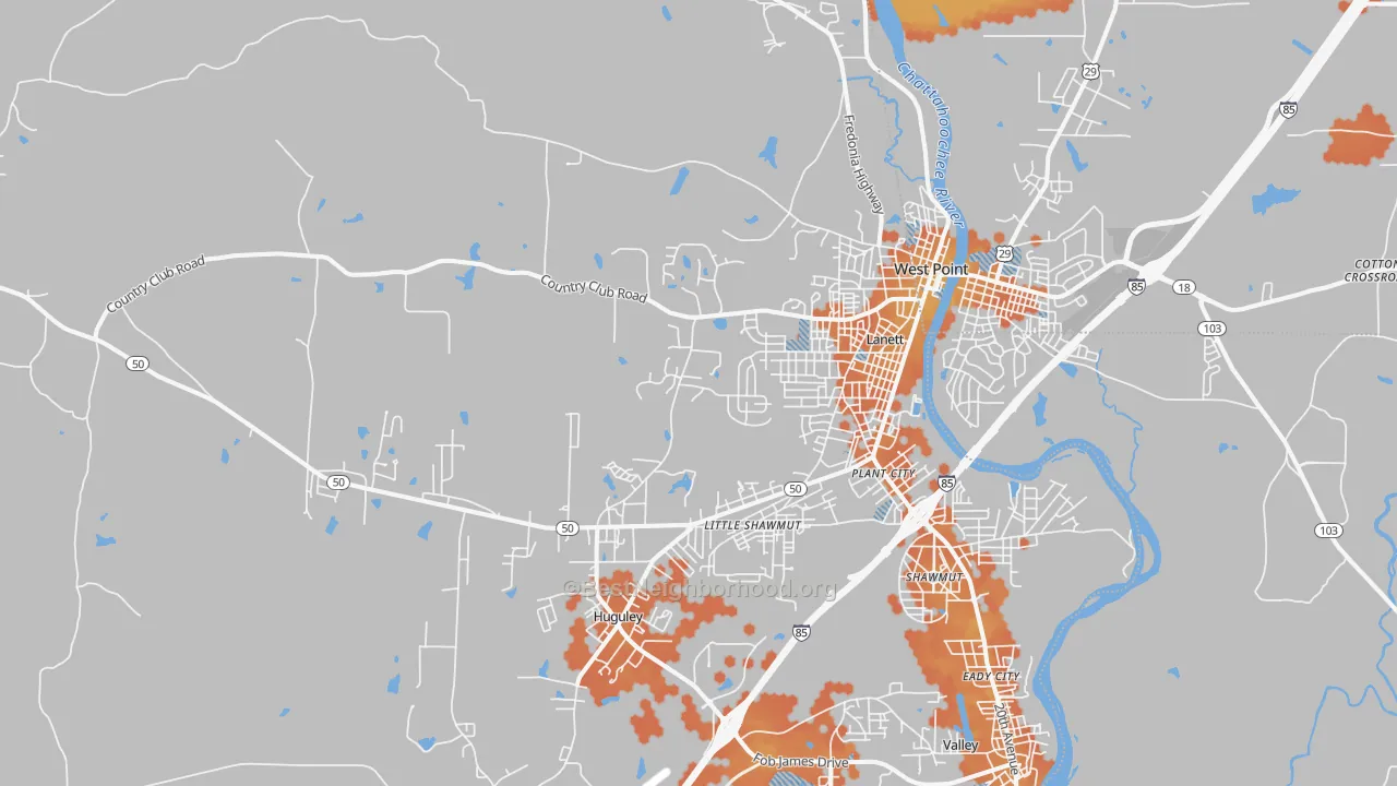 Bike Grade map of 36863, AL