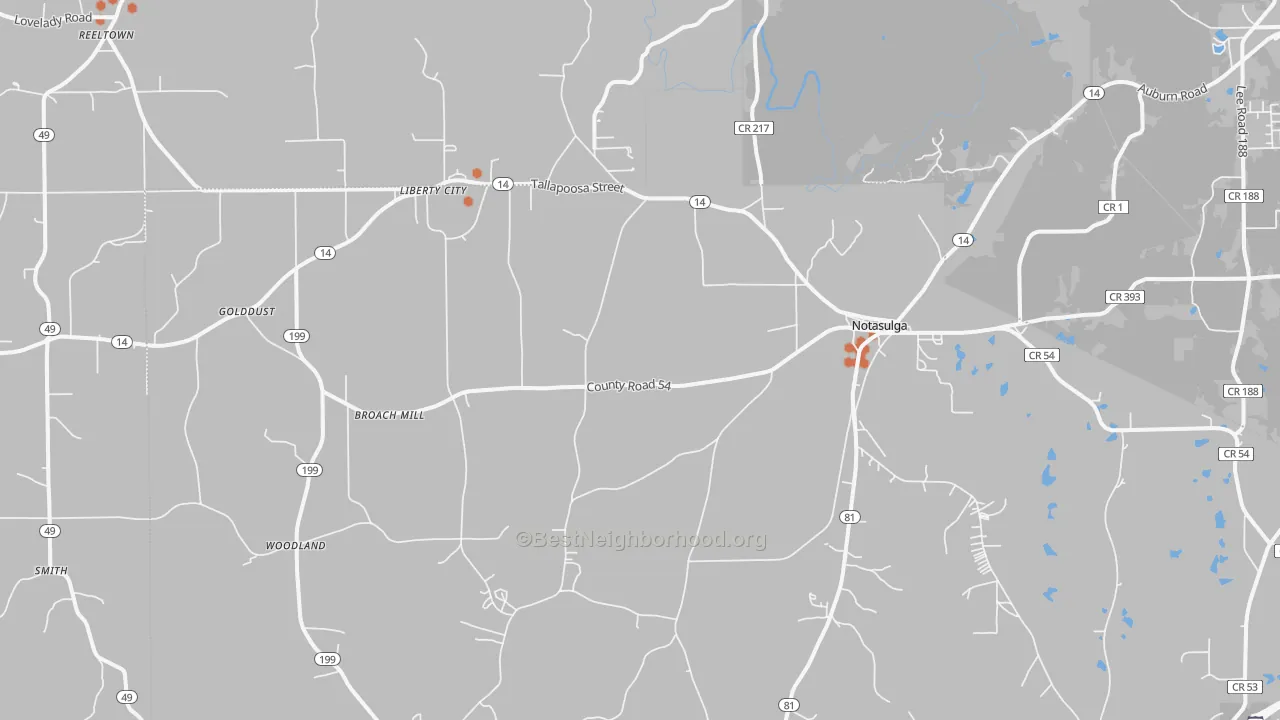 Bike Grade map of 36866, AL