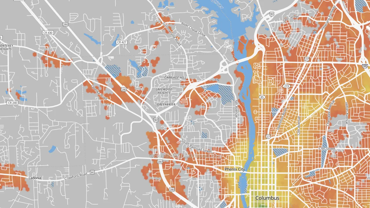 Bike Grade map of 36867, AL