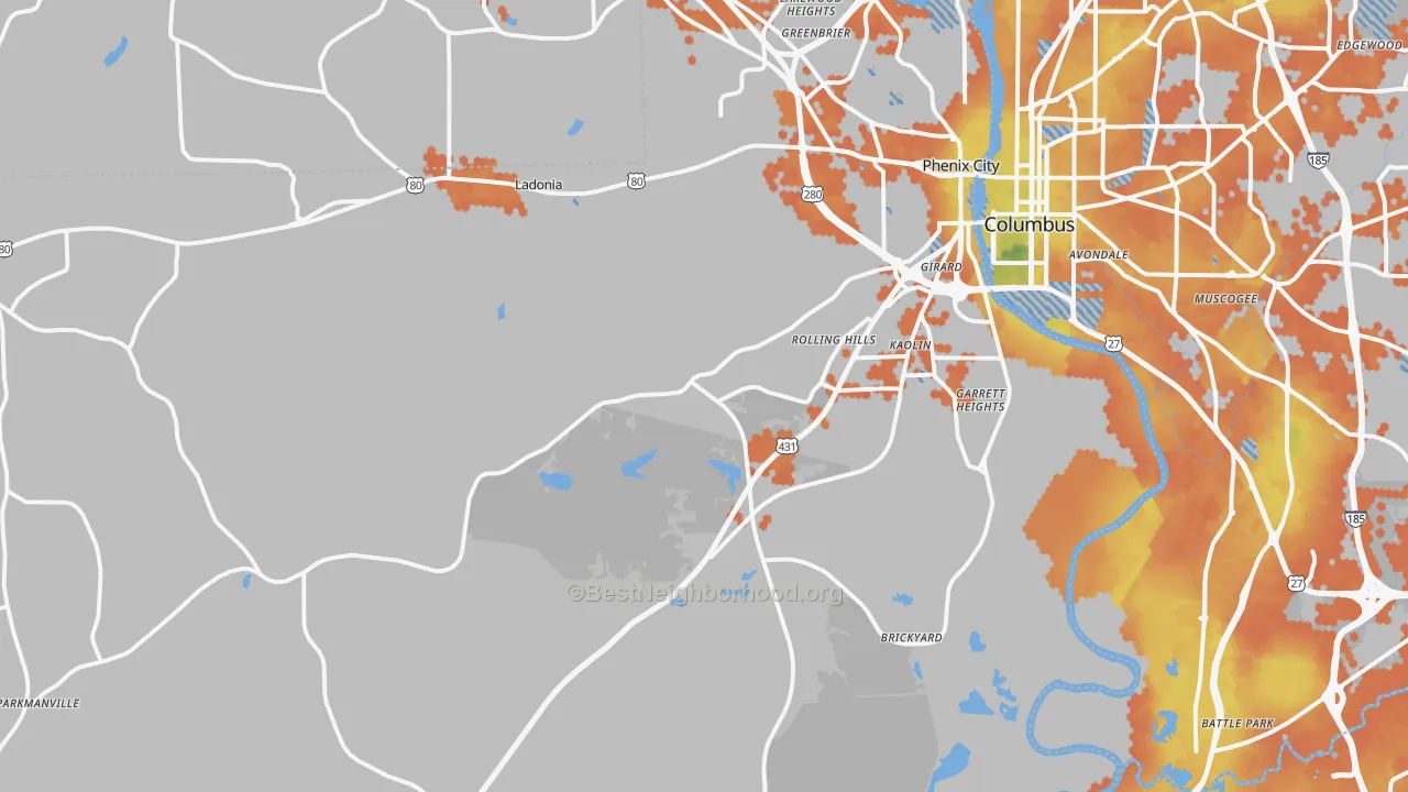 Bike Grade map of 36869, AL
