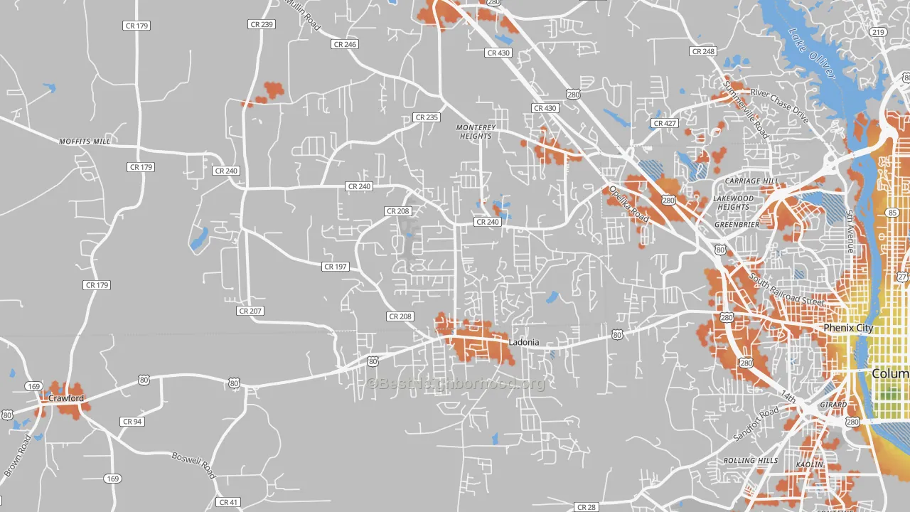 Bike Grade map of 36870, AL