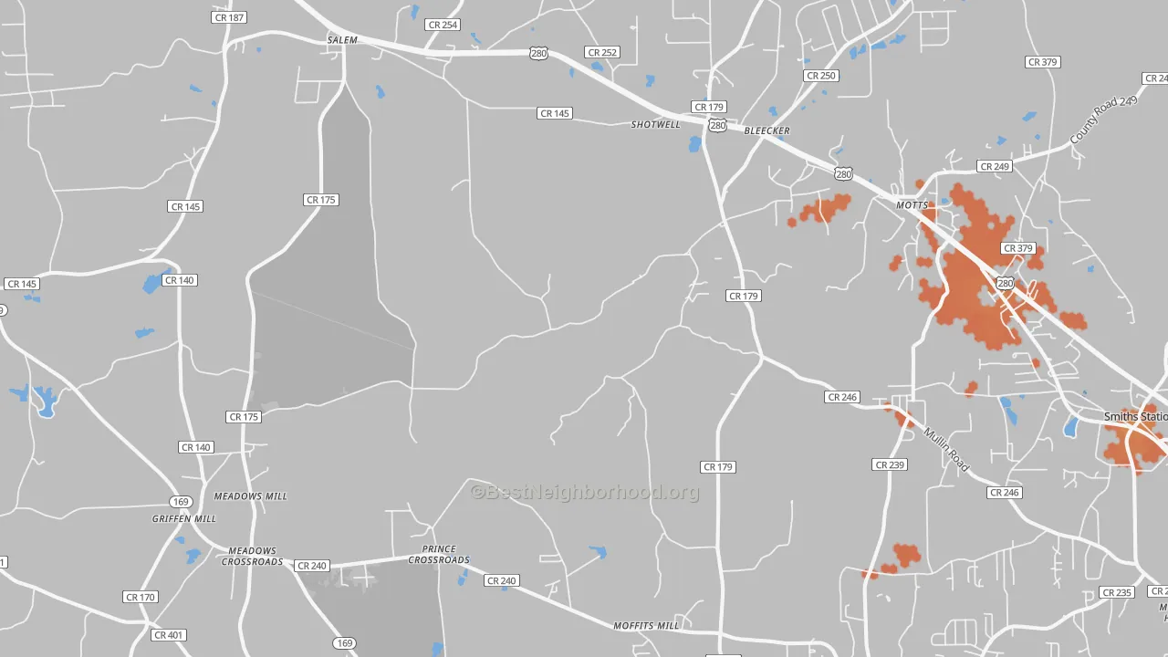Bike Grade map of 36874, AL