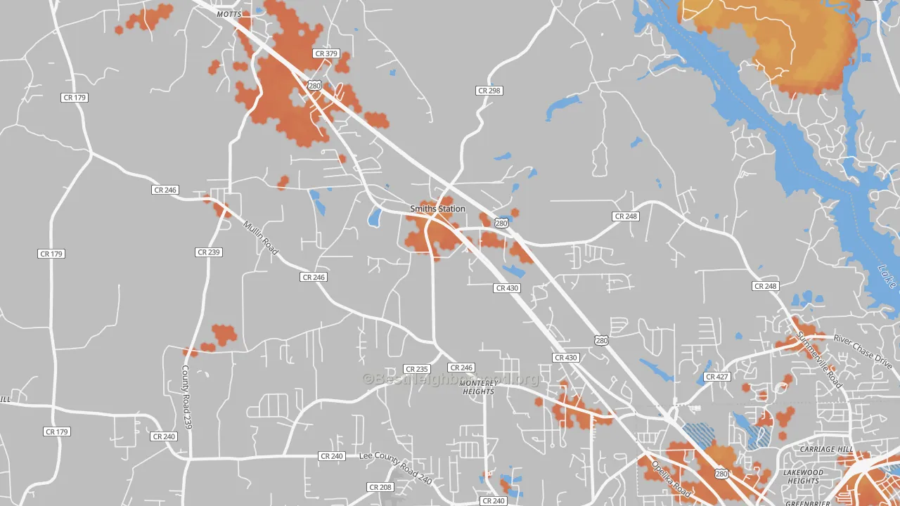 Bike Grade map of 36877, AL