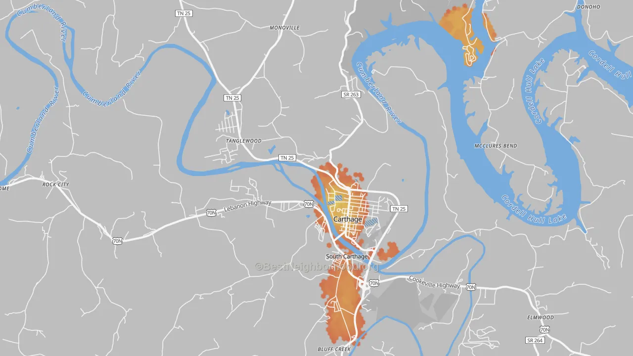 Bike Grade map of 37030, TN