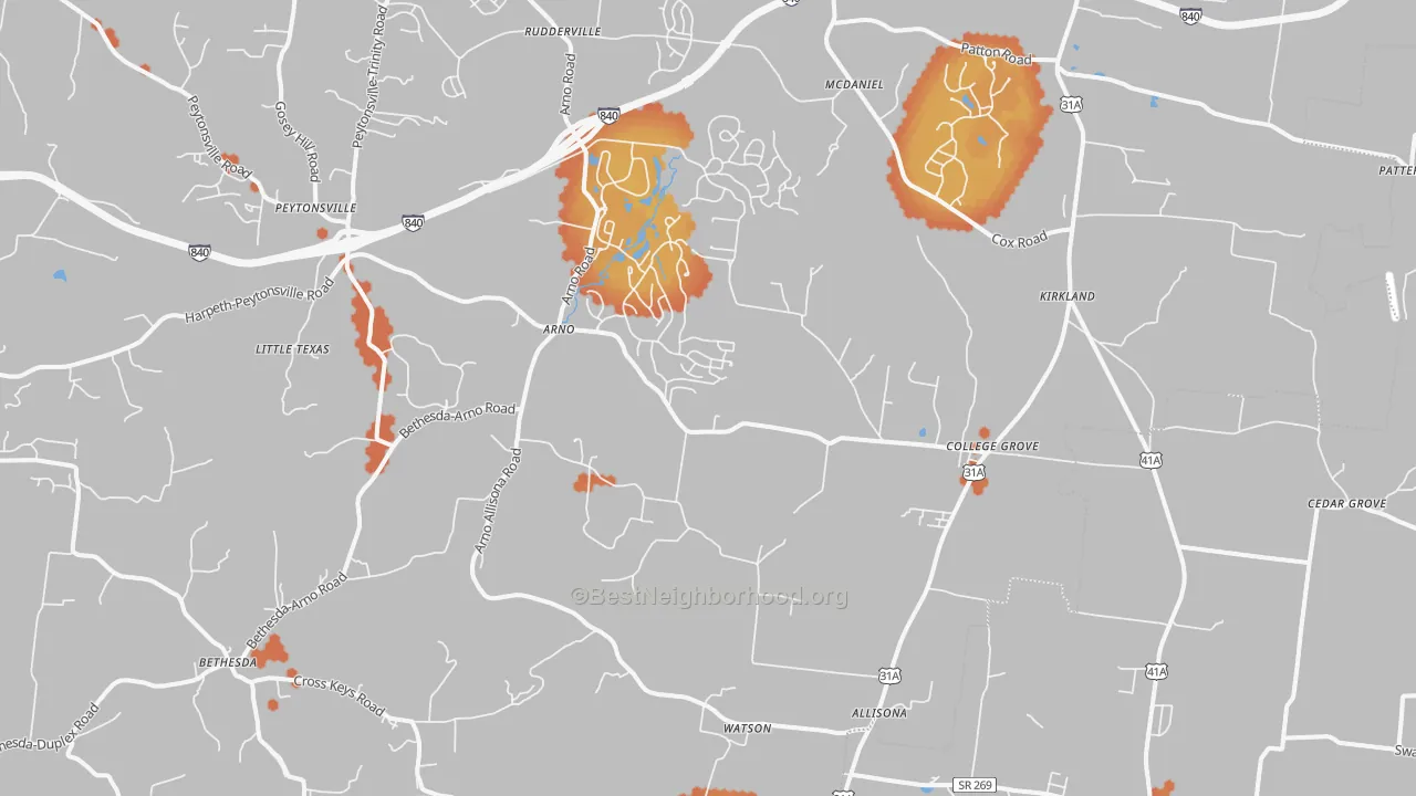 Bike Grade map of 37046, TN