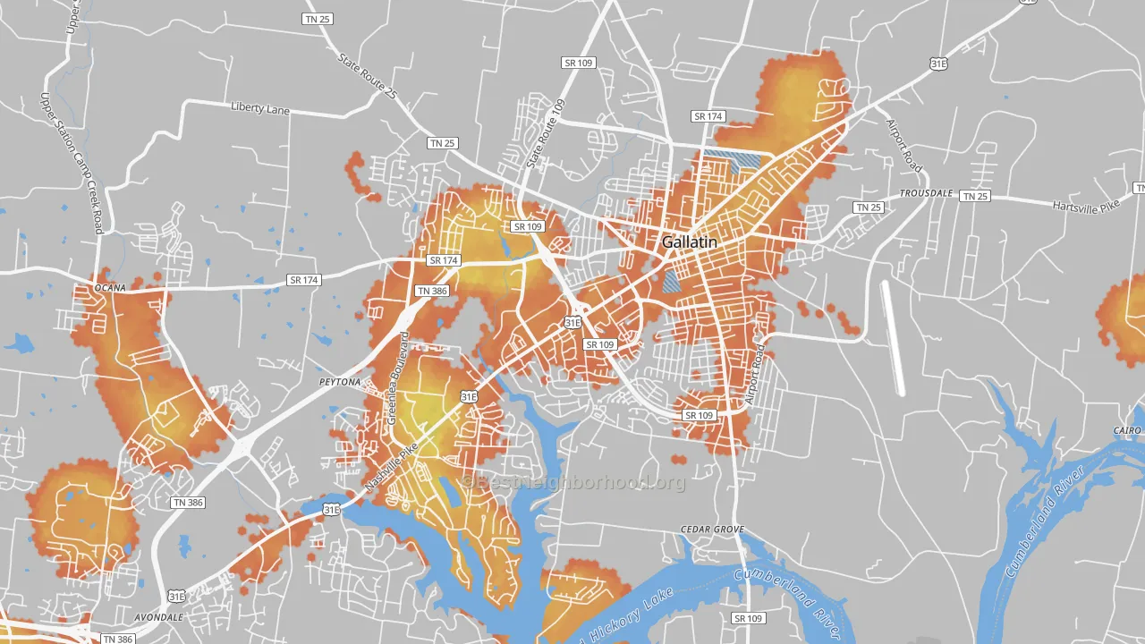 Bike Grade map of 37066, TN