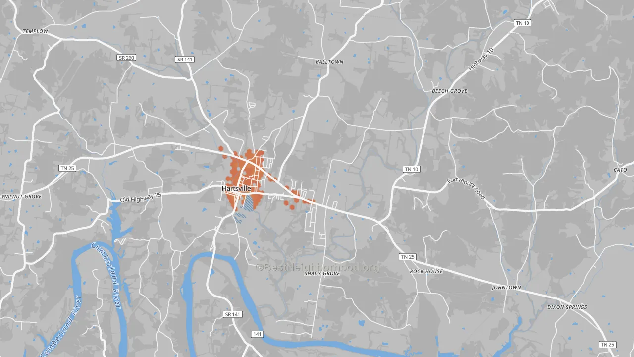 Bike Grade map of 37074, TN