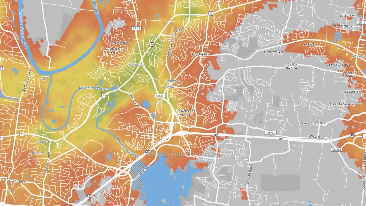 Bike Grade map of 37076, TN