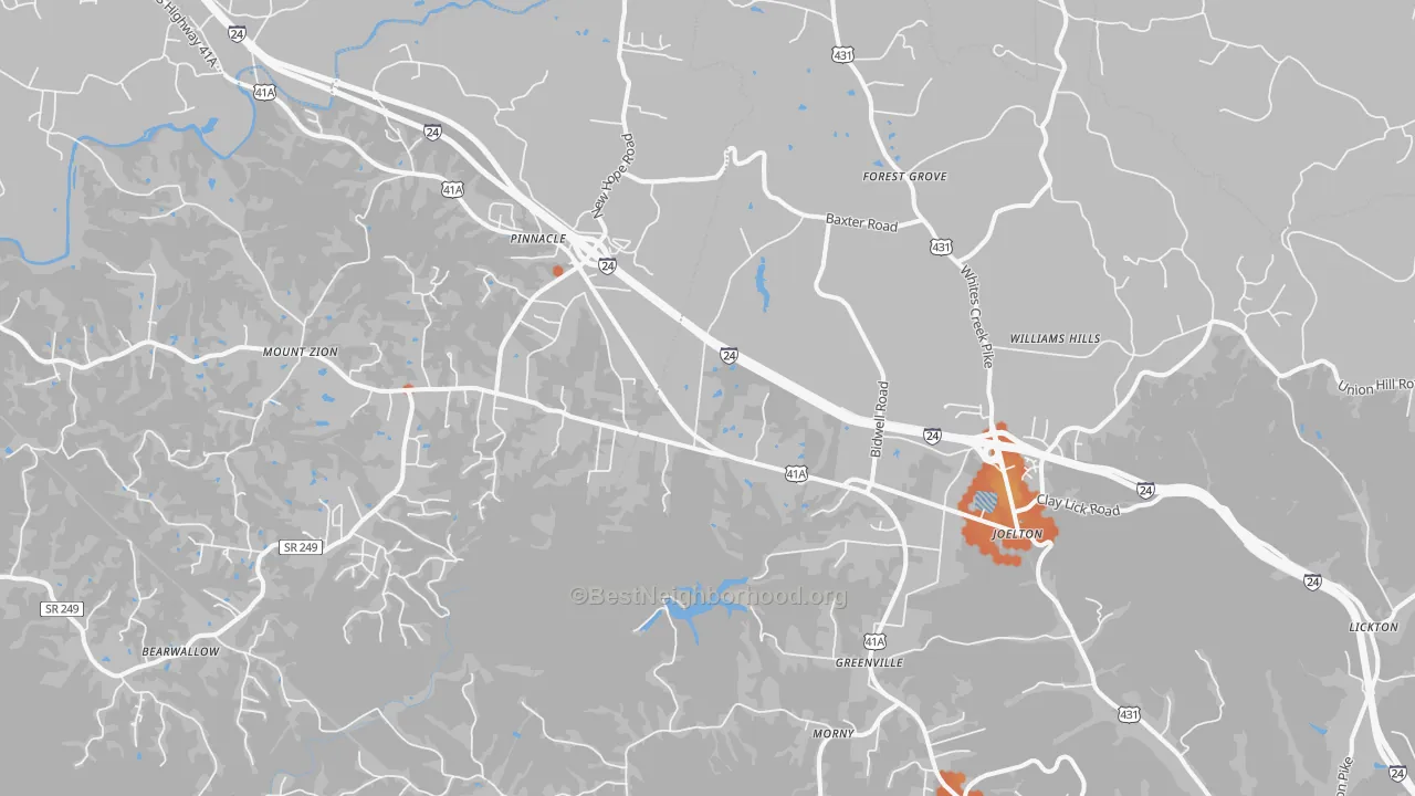 Bike Grade map of 37080, TN