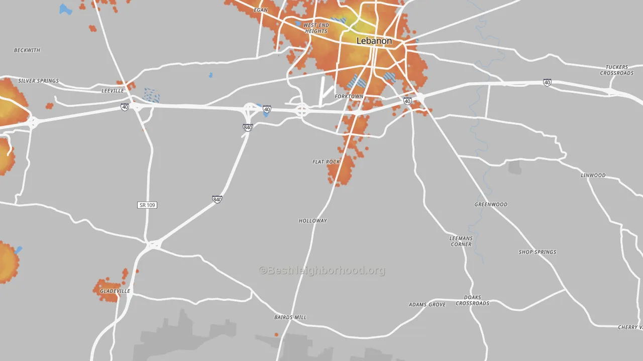Bike Grade map of 37090, TN