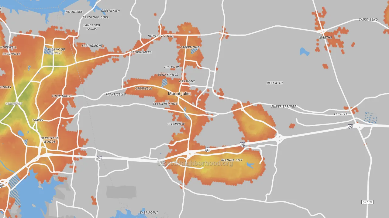 Bike Grade map of 37122, TN