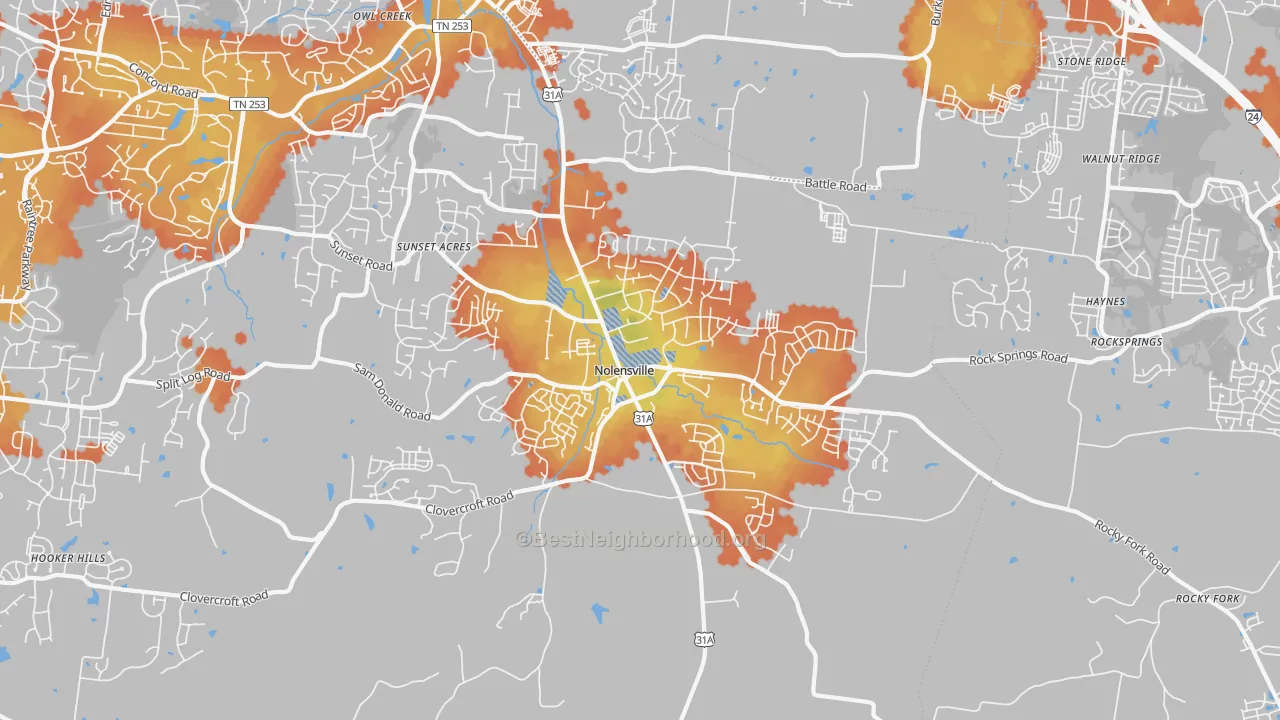 Bike Grade map of 37135, TN