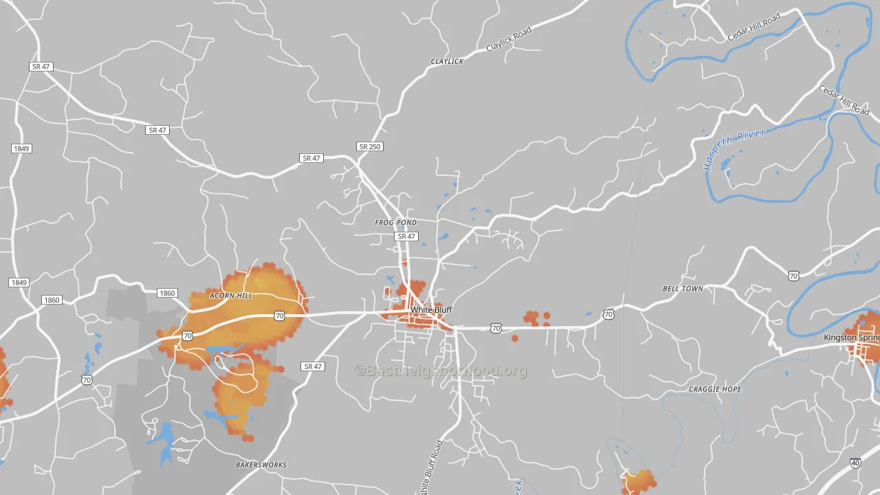 Bike Grade map of 37187, TN