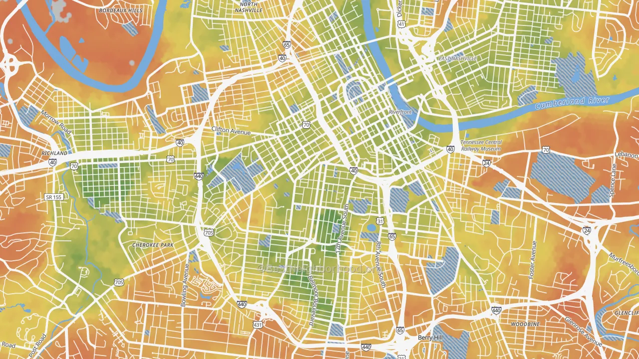 Bike Grade map of 37203, TN