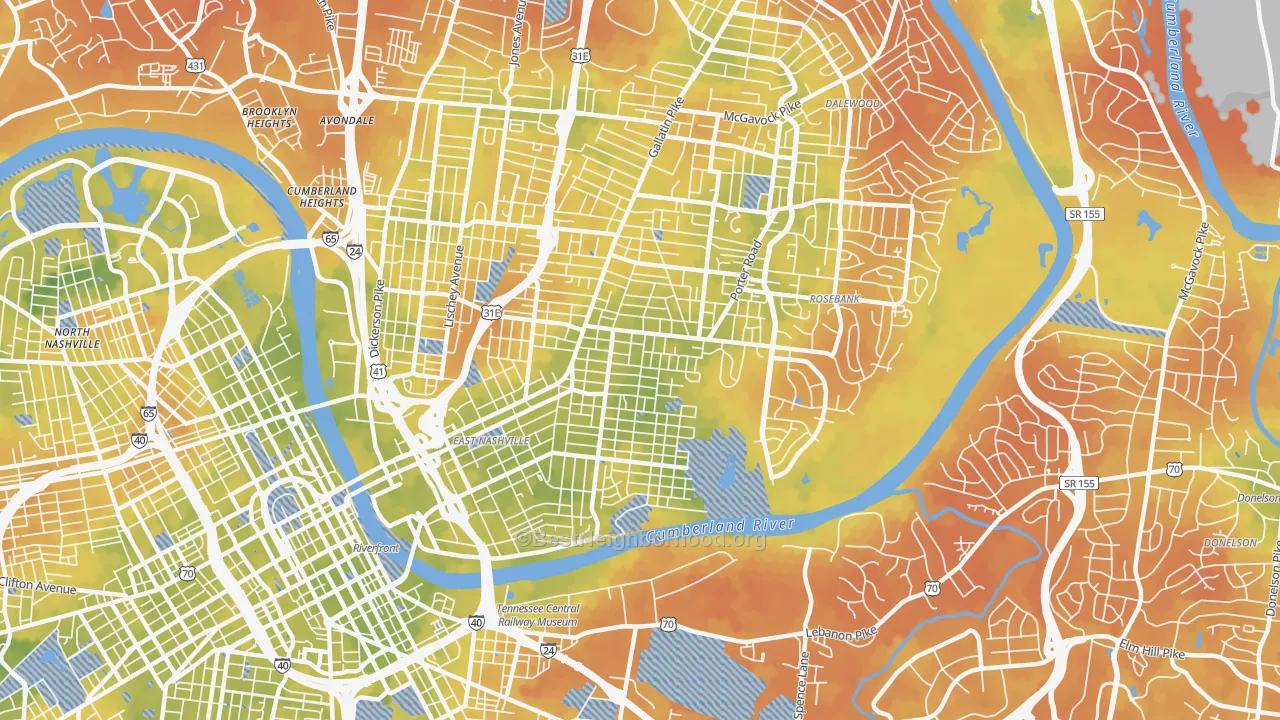 Bike Grade map of 37206, TN
