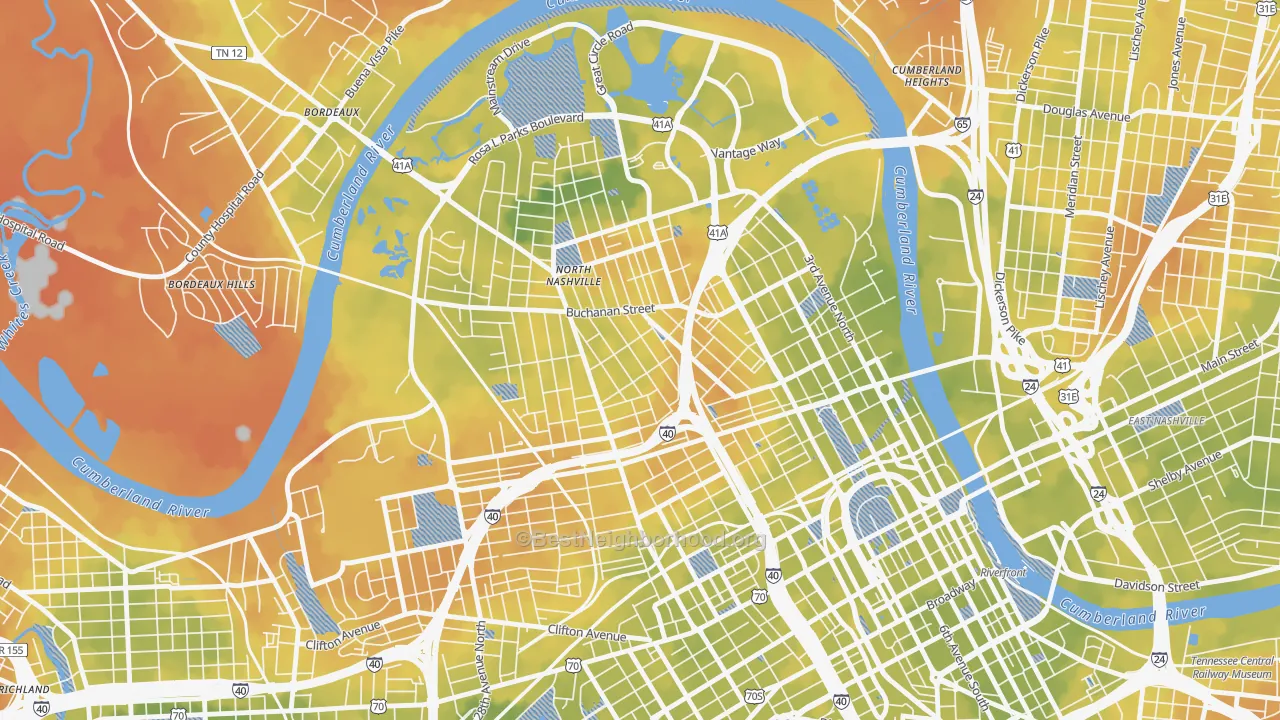 Bike Grade map of 37208, TN