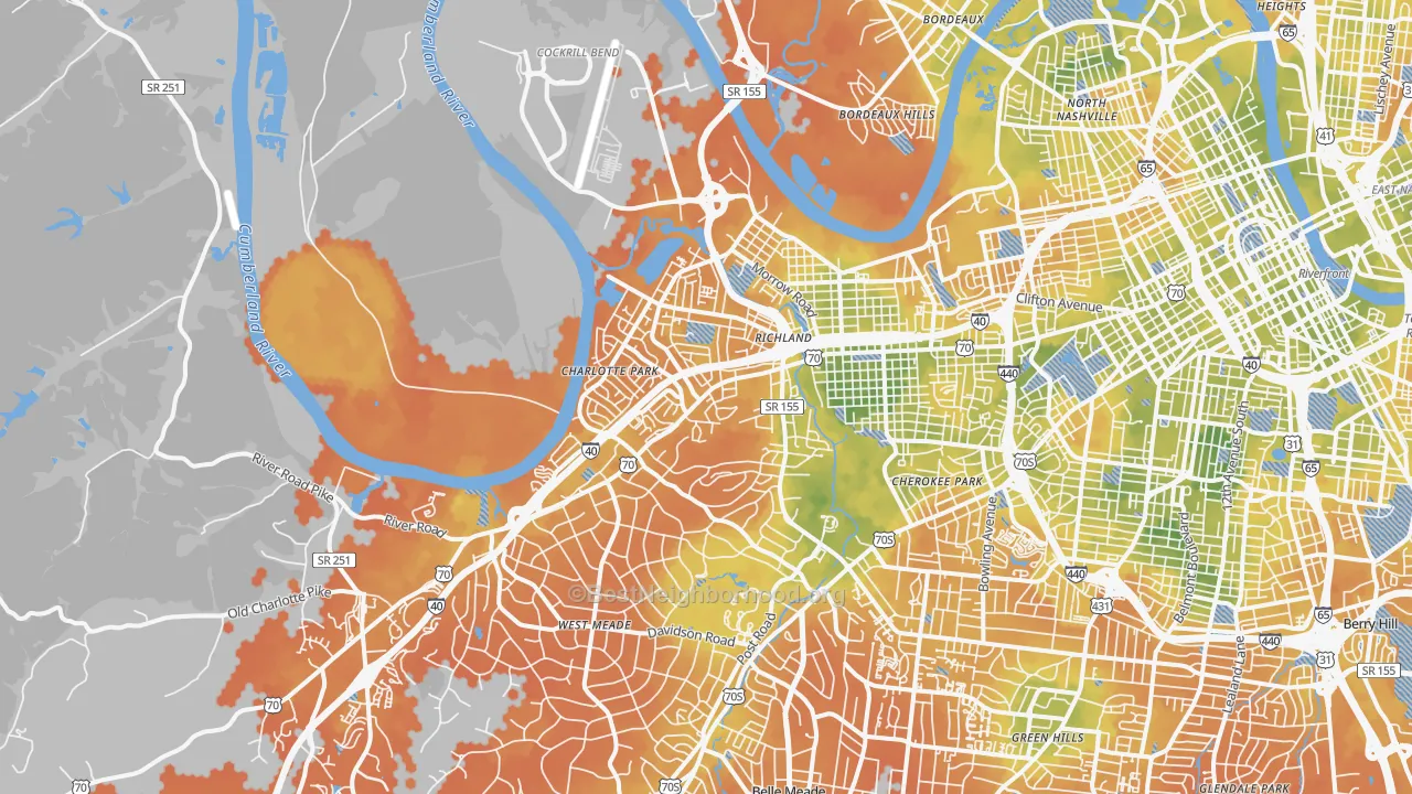 Bike Grade map of 37209, TN