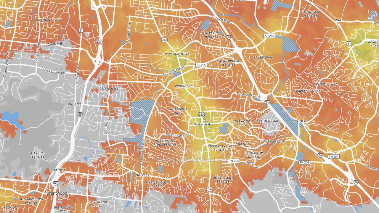Bike Grade map of 37211, TN
