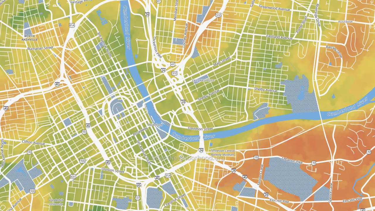 Bike Grade map of 37213, TN
