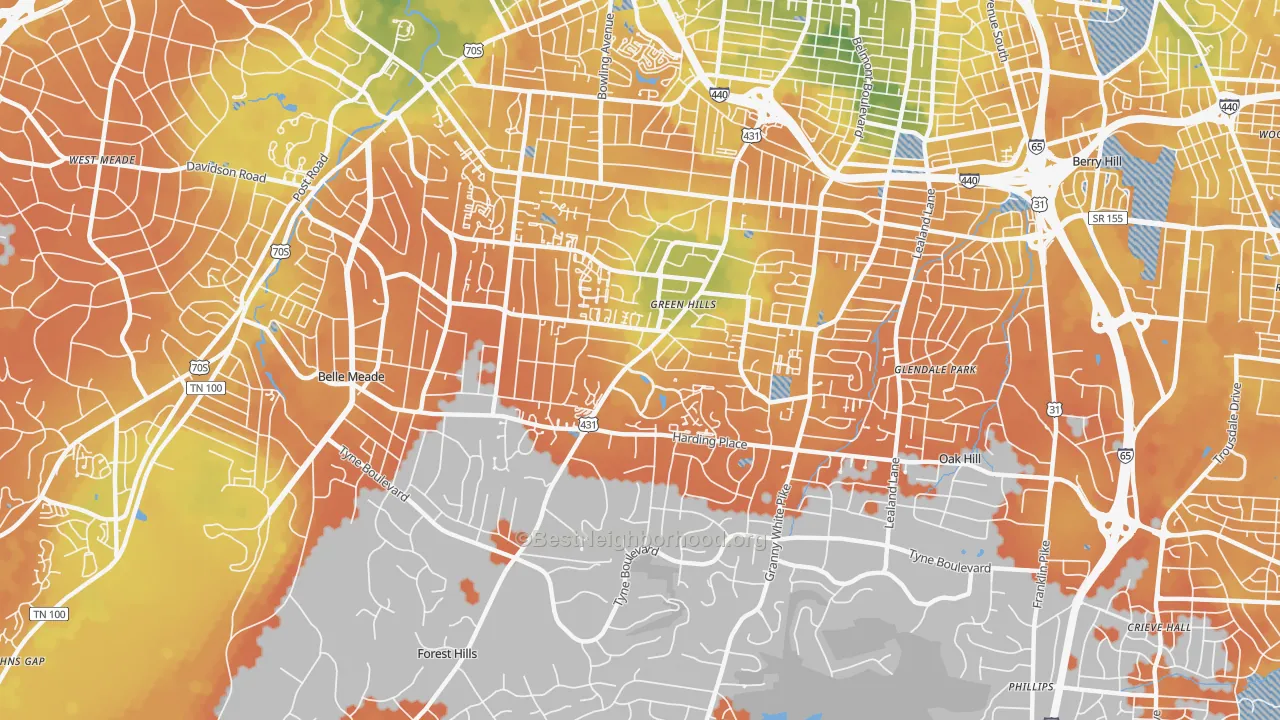 Bike Grade map of 37215, TN