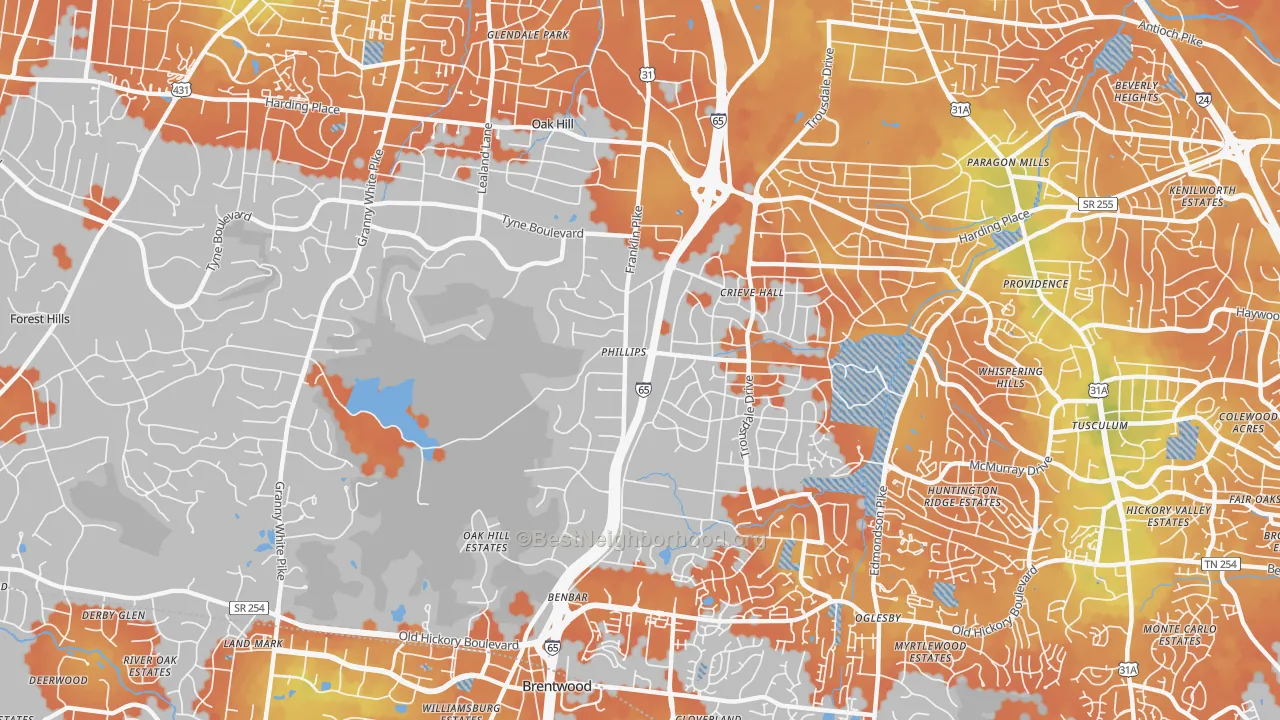 Bike Grade map of 37220, TN