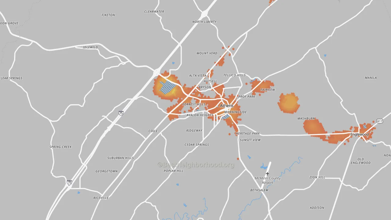 Bike Grade map of 37303, TN