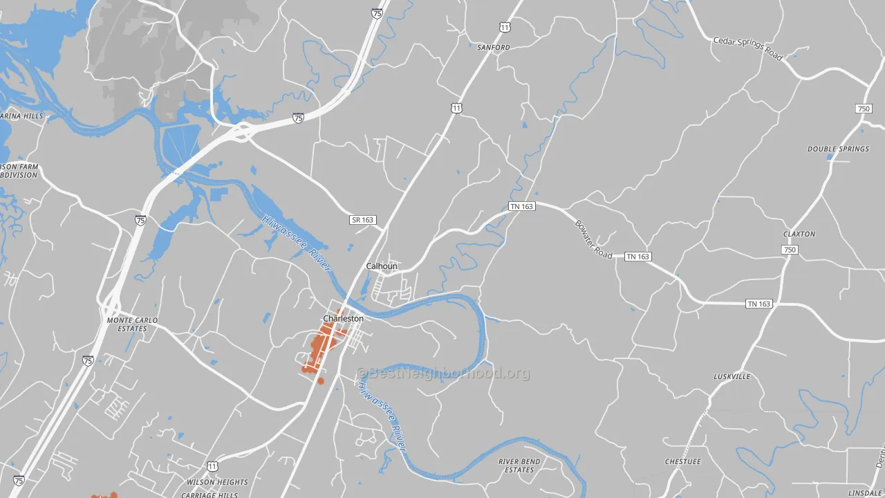 Bike Grade map of 37309, TN