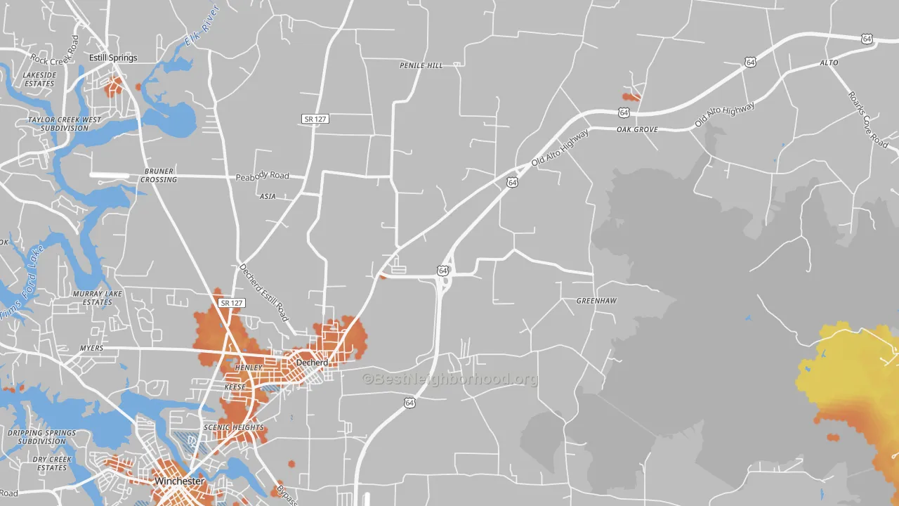 Bike Grade map of 37324, TN