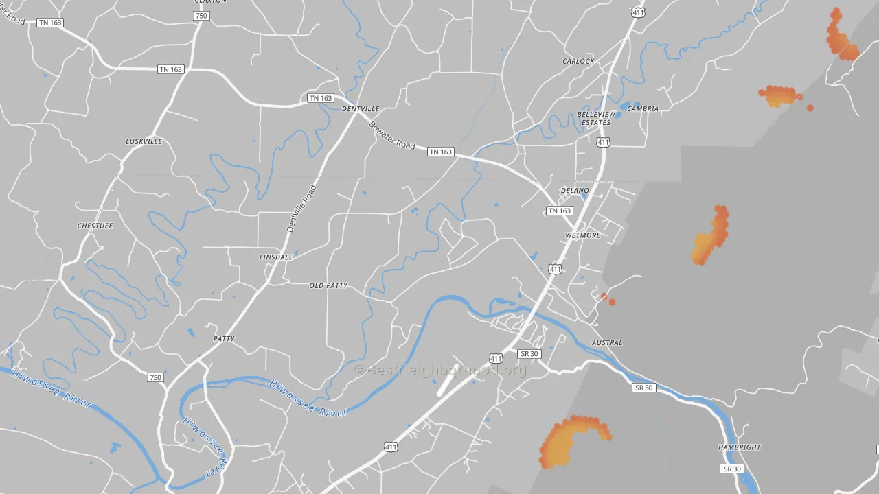 Bike Grade map of 37325, TN